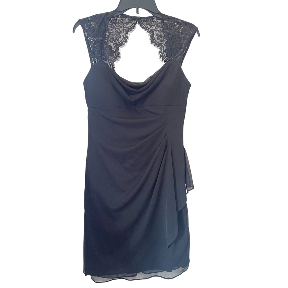 Scarlett Womens Black Lace Keyhole Back Ruched Cocktail Mini Dress Size 8